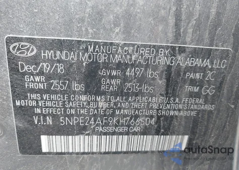 2019 Hyundai Sonata Se из США, поврежденный, VIN 5NPE24AF9KH766504